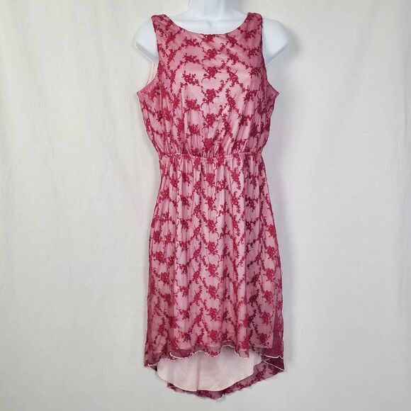 Maurices Women’s Pink Floral Embroidered Hi-Low Sleeveless Dress Medium - Picture 1 of 8